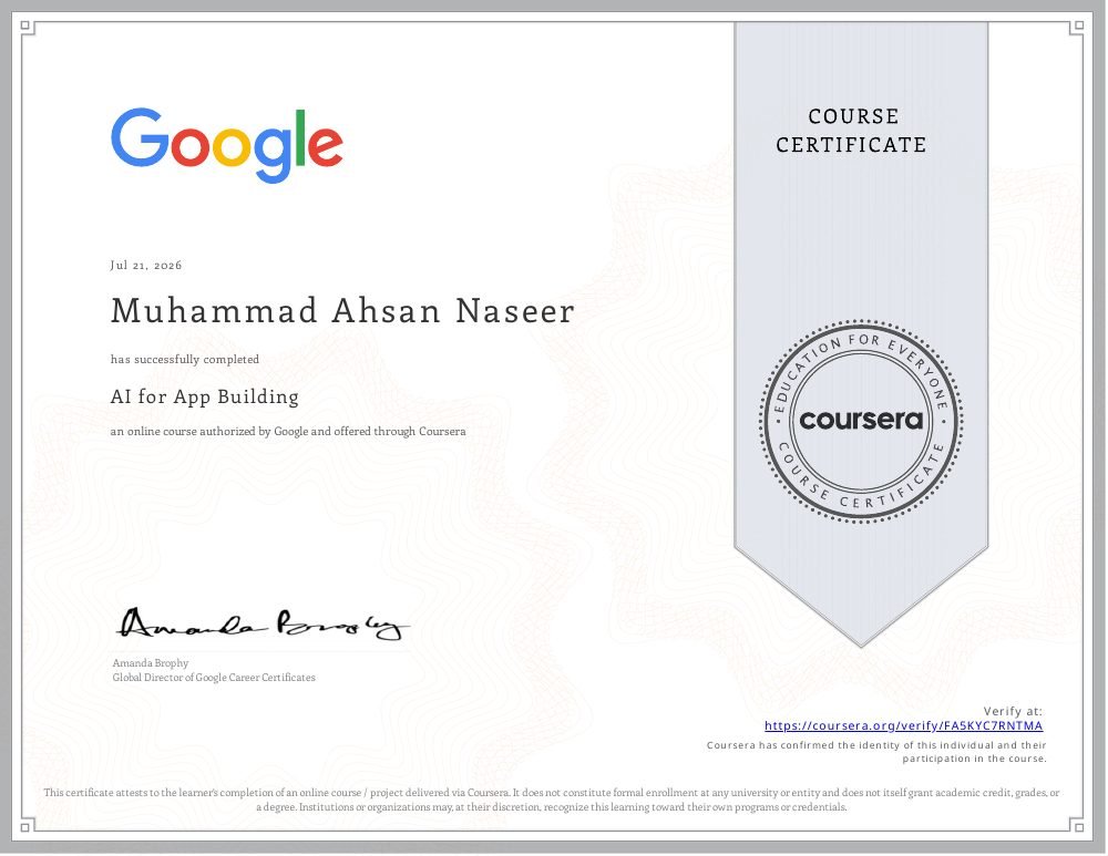 AI for App Building certificate