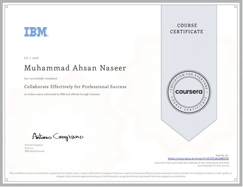 Collaborate Effectively for Professional Success certificate