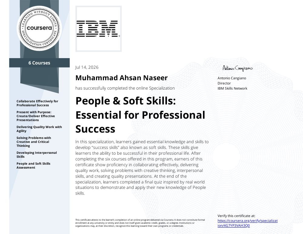 People & Soft Skills: Essential for Professional Success certificate
