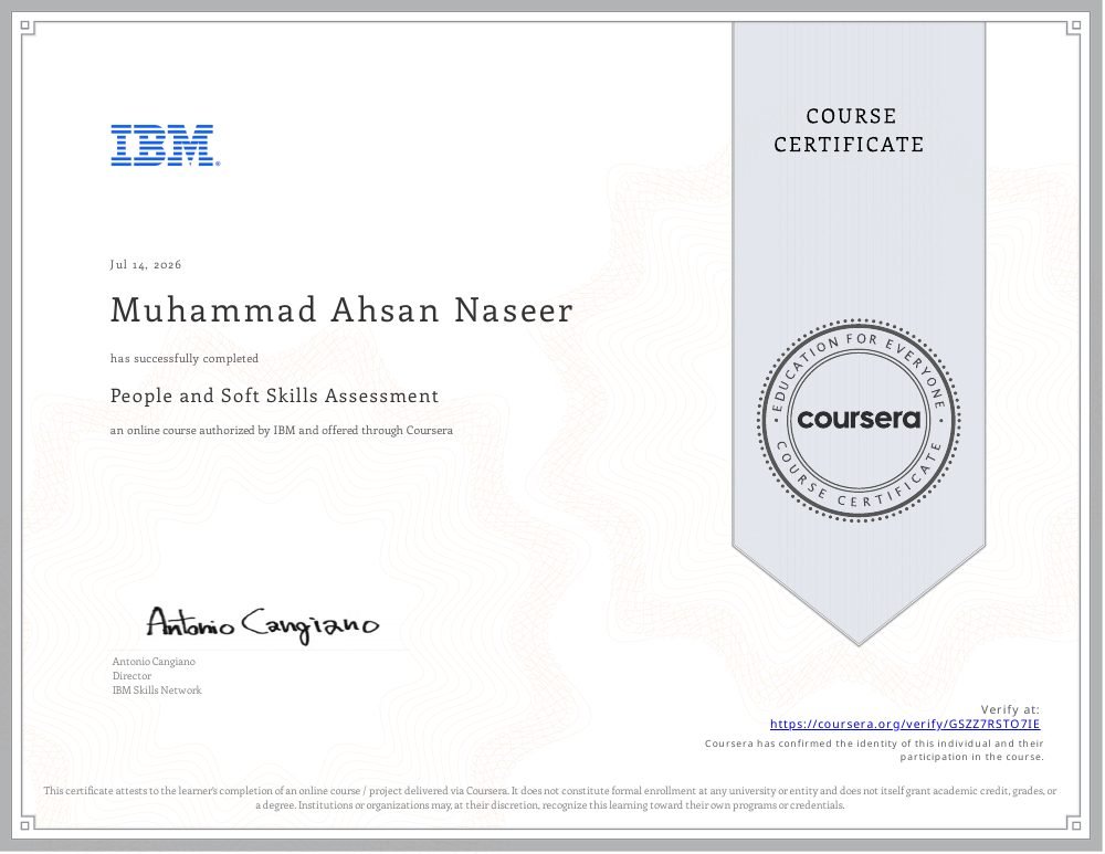 People and Soft Skills Assessment certificate